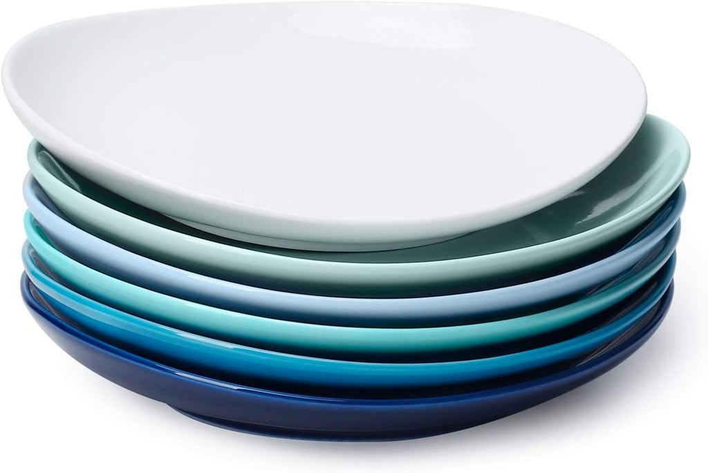 Porcelain Dessert Plates - 7.8 Inch Salad Plates, Small Appetizer Plates Set of 6 - Dishwasher, Microwave, Oven Safe - Azure Dreamscape Color
