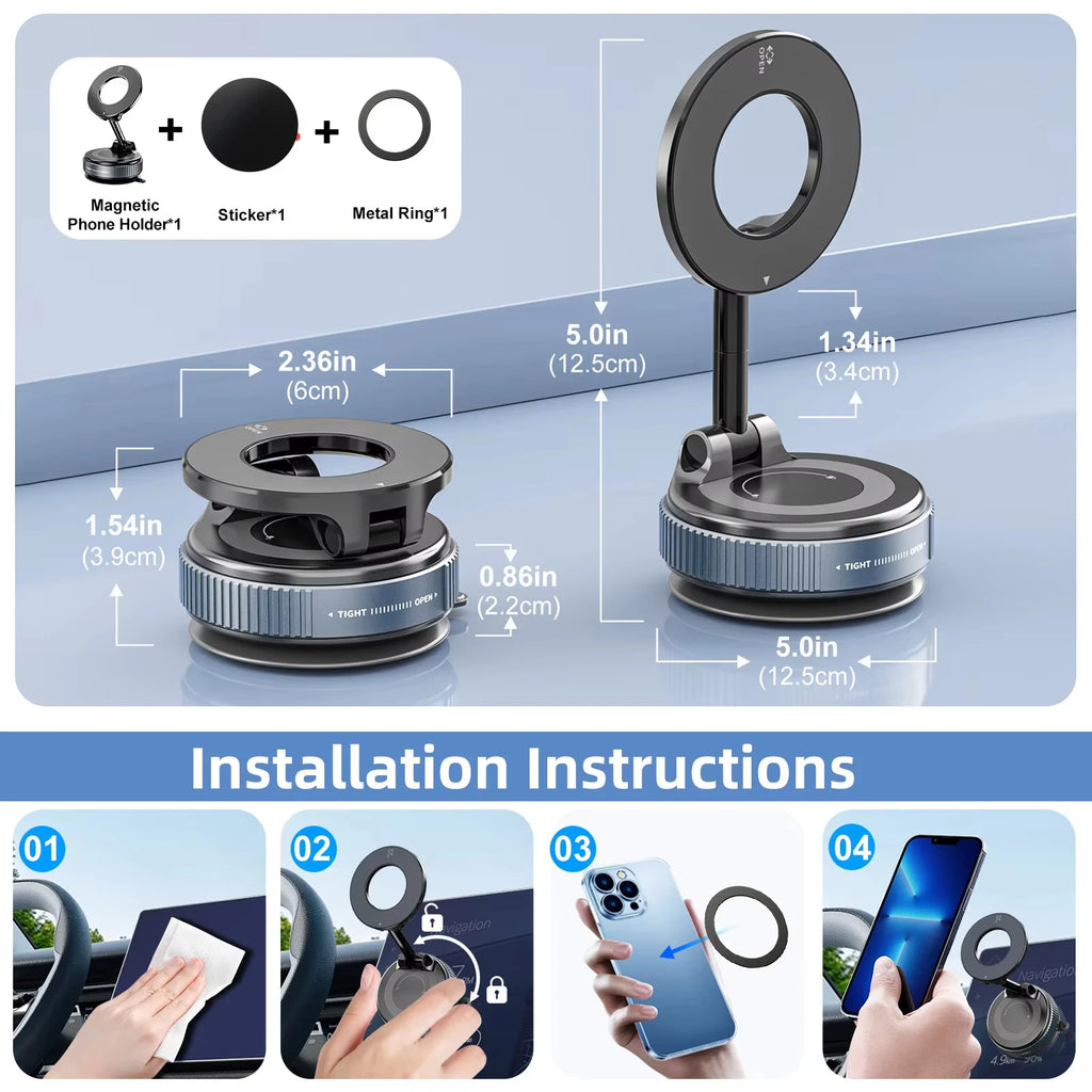 Universal Magnetic Car Phone Holder – 360° Rotation & Strong Suction
