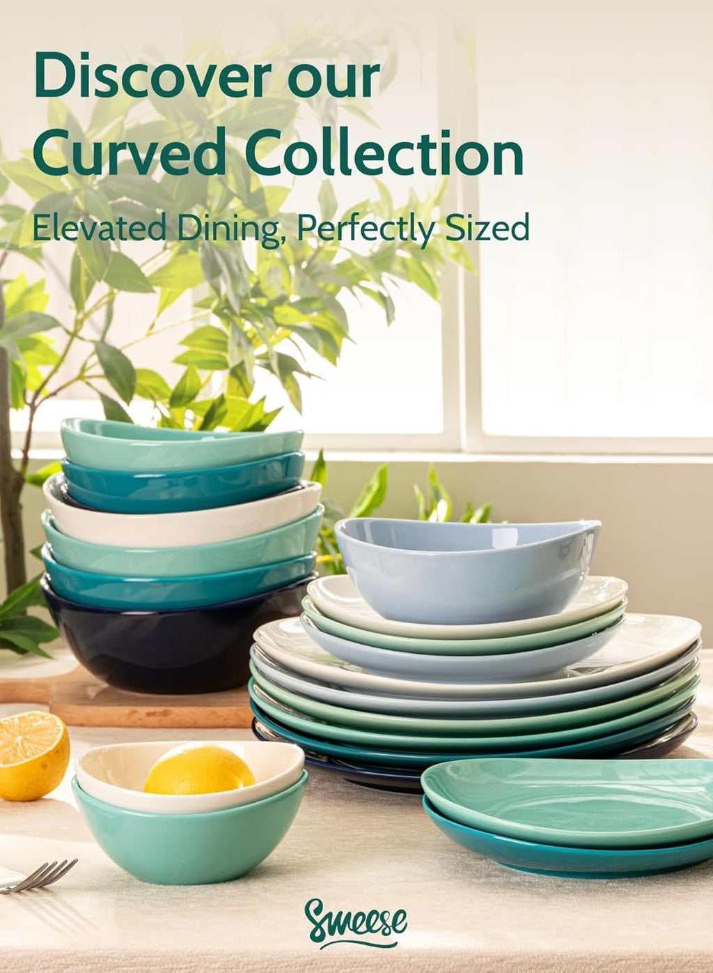 Porcelain Dessert Plates - 7.8 Inch Salad Plates, Small Appetizer Plates Set of 6 - Dishwasher, Microwave, Oven Safe - Azure Dreamscape Color