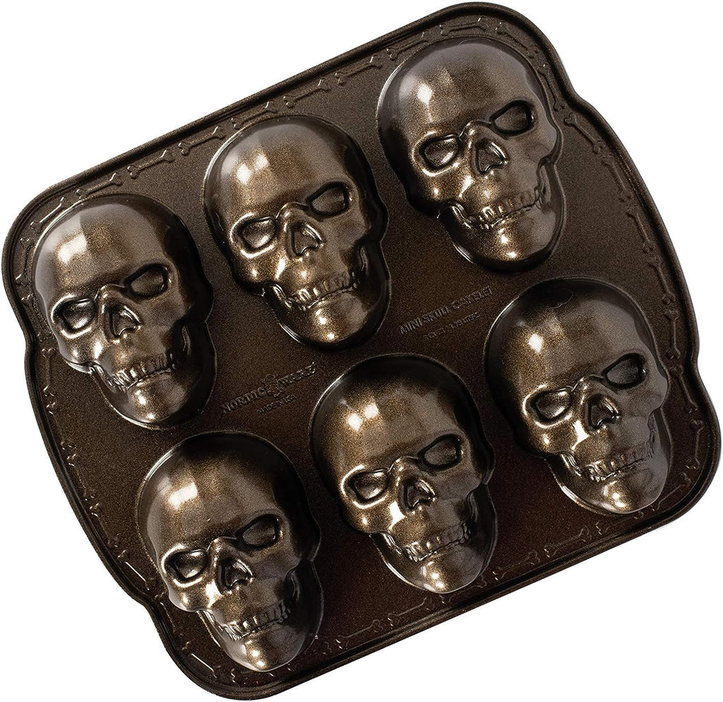 Halloween Bakeware, Haunted Skull Cakelet Pan, Bronze
